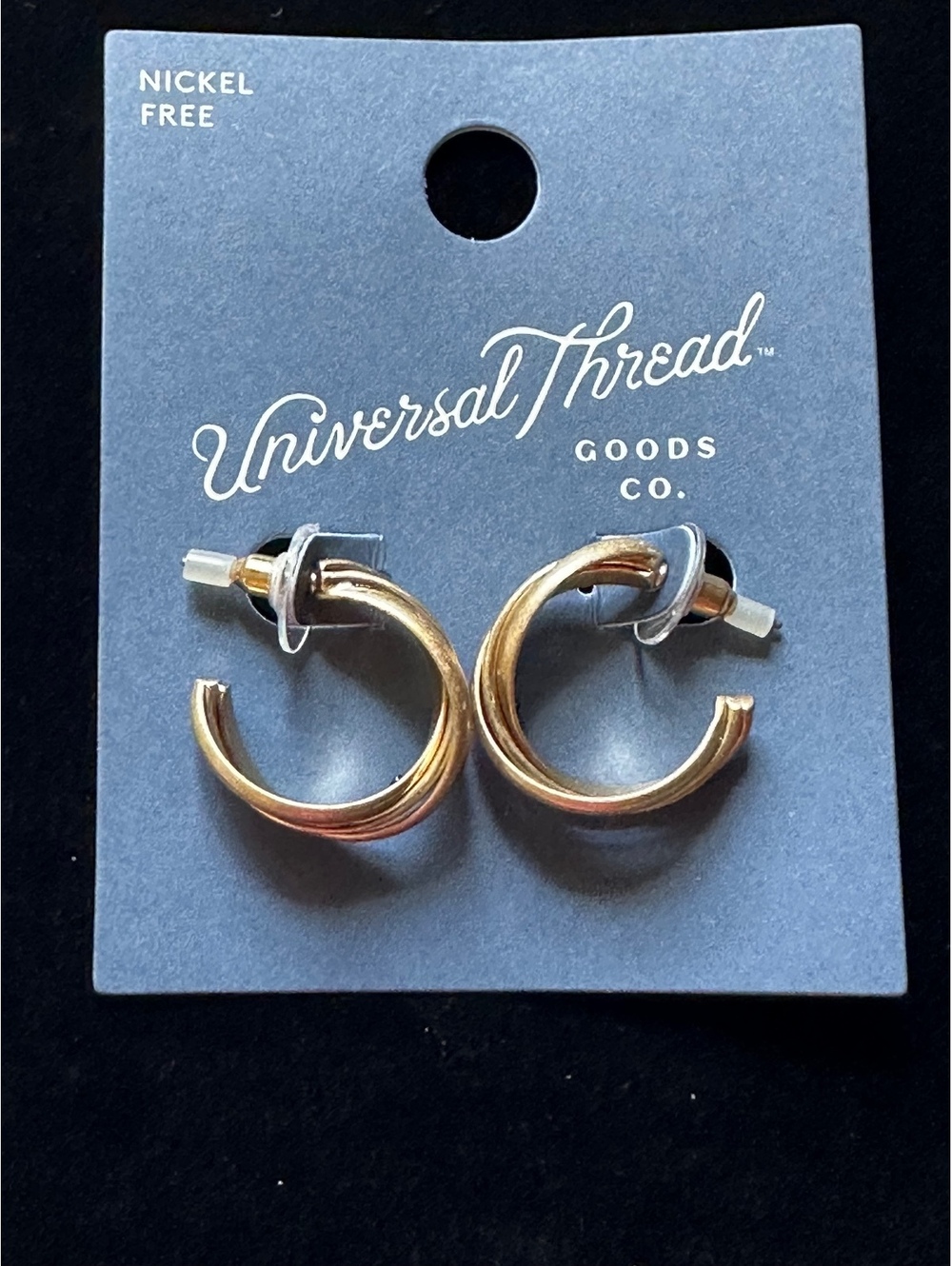 Universal thread twisted hoop goldtone earrings pierced nickel free NOC